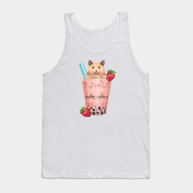 Strawberry Boba Hamster Tank Top by PamelooArt